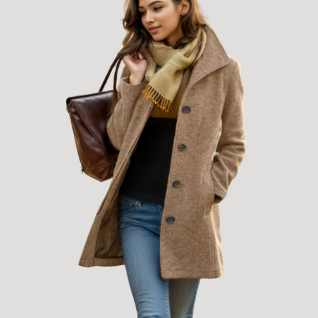 Women's Wool Blend Winter Coat UK – Tailored Mid-Thigh | The Rosalind | Huna
