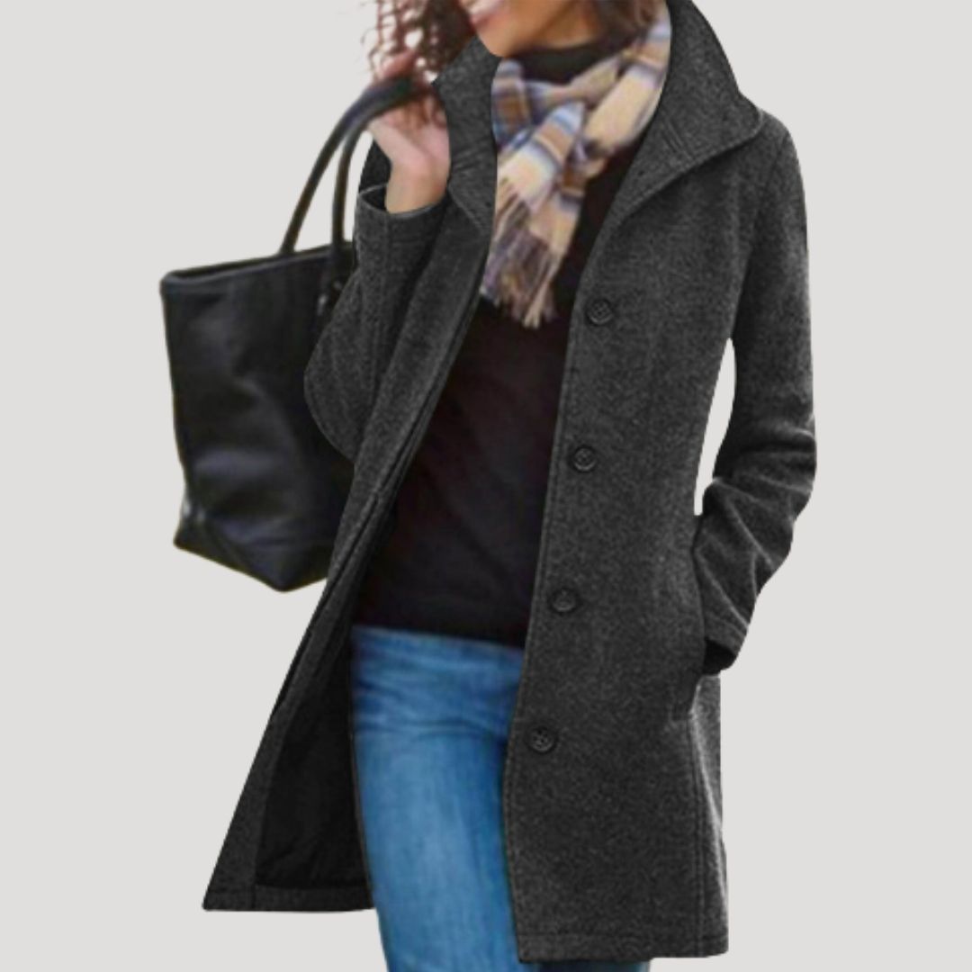 Women's Wool Blend Winter Coat UK – Tailored Mid-Thigh | The Rosalind | Huna