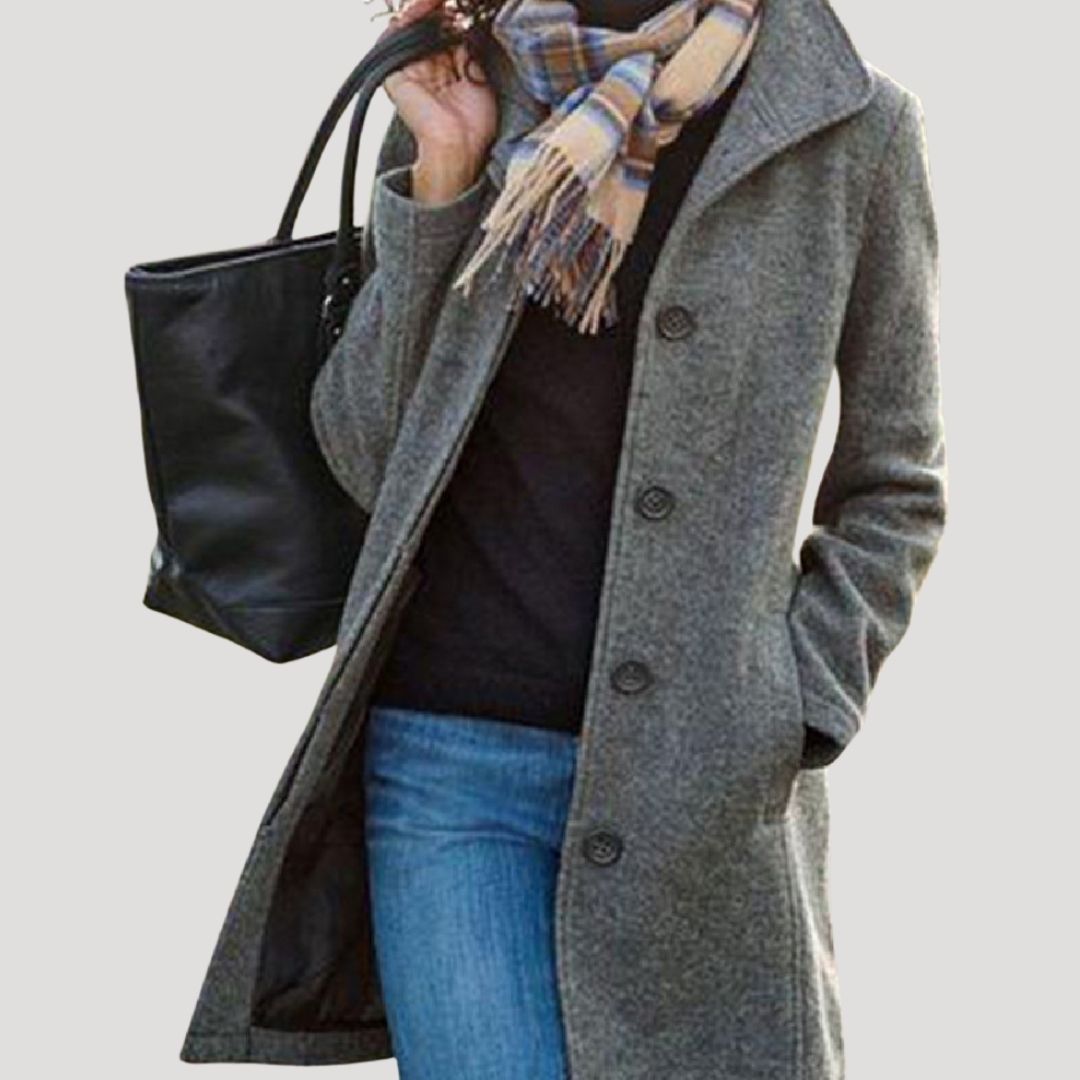 Women's Wool Blend Winter Coat UK – Tailored Mid-Thigh | The Rosalind | Huna