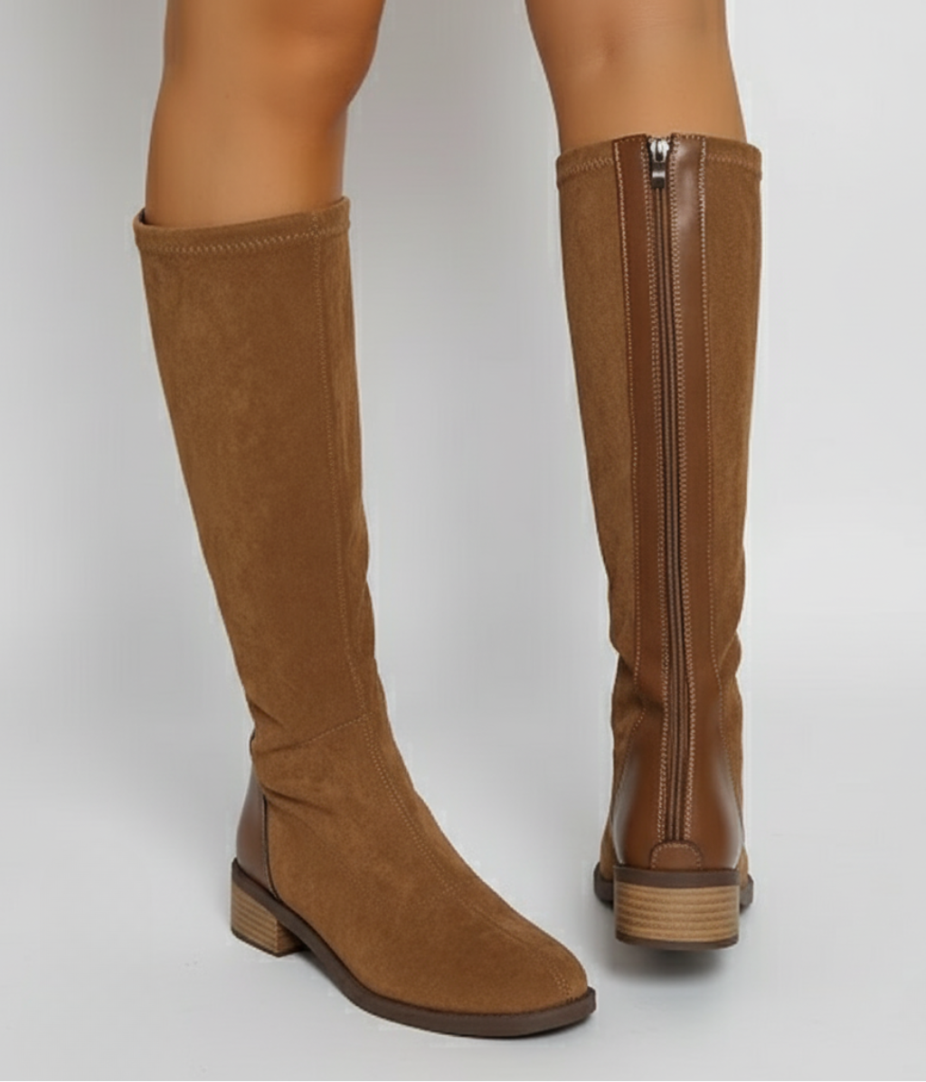 Women's Suede-Look Knee-High Boots – classic block heel, view 2 | The Lysandra | Huna