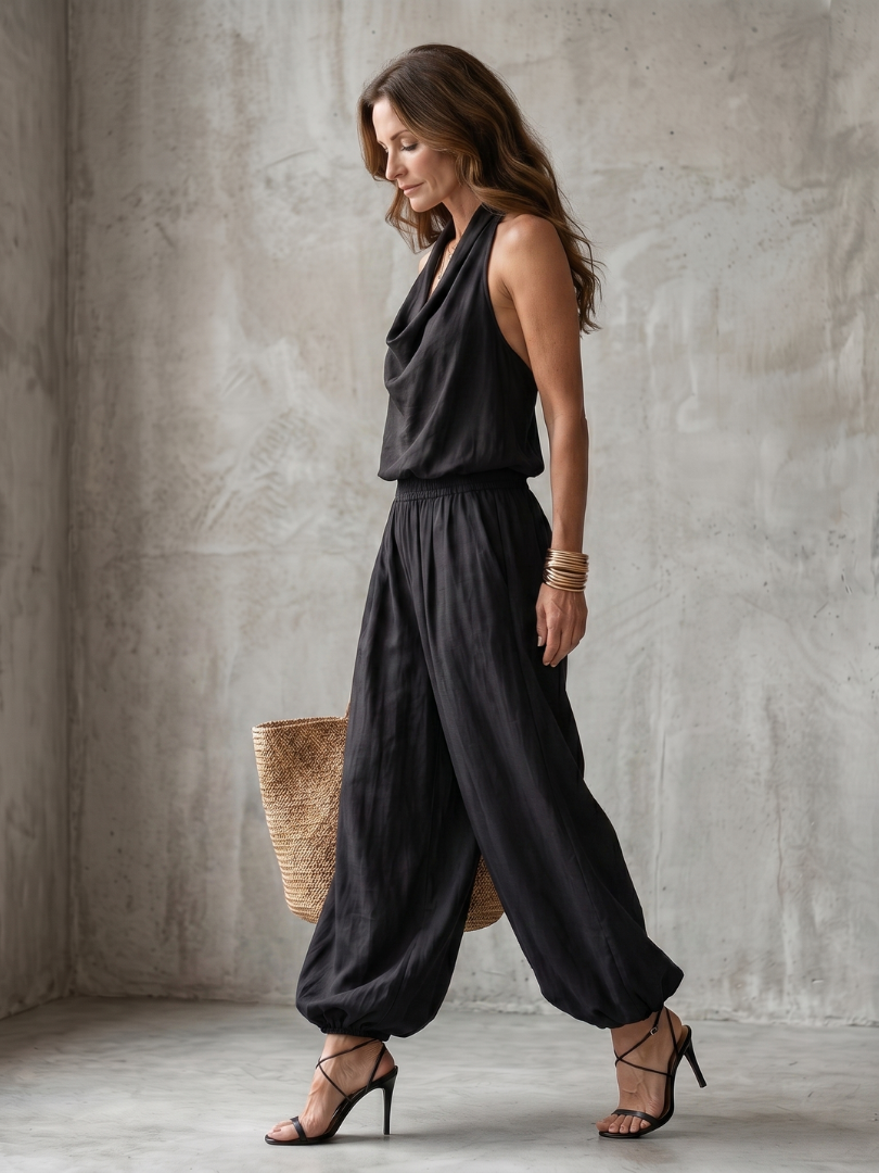 Women's Two Piece Set – Drape Neck & Wide Leg Co-ord | The Yvaine | Huna