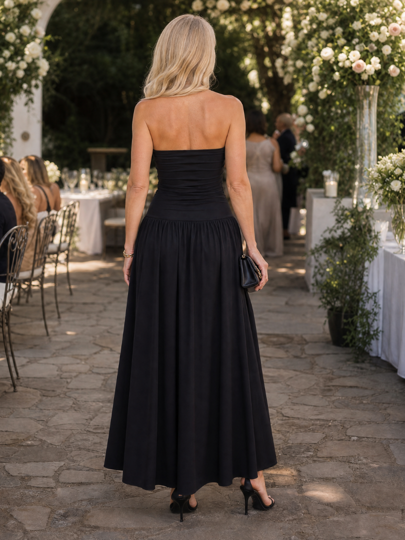 The Zelene – Women's Strapless Wedding Guest Midi Dress | Huna