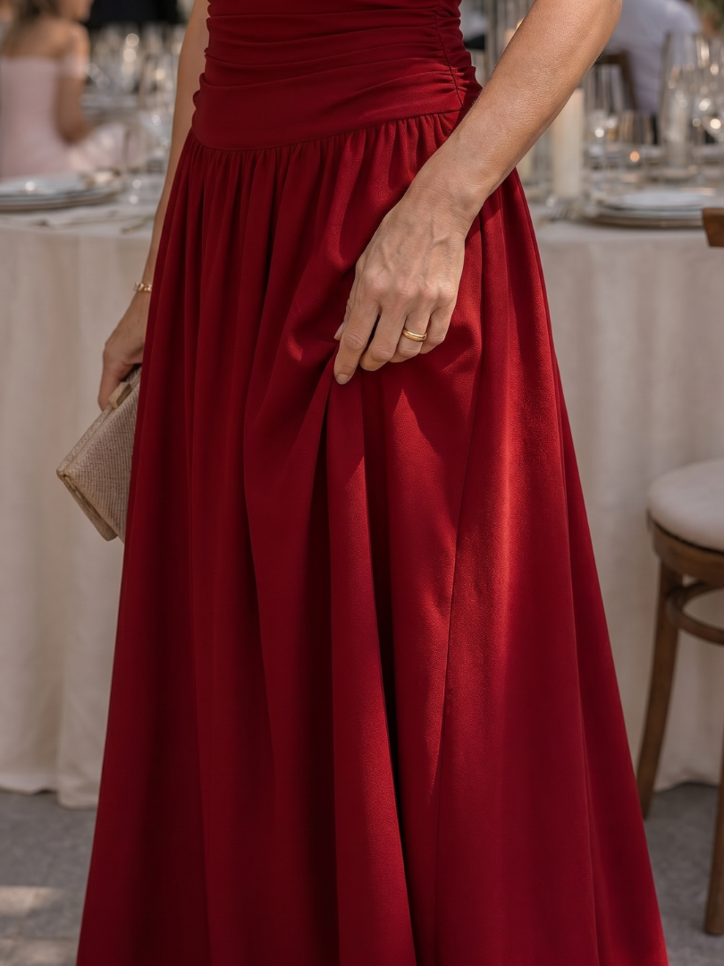 The Zelene – Women's Strapless Wedding Guest Midi Dress | Huna