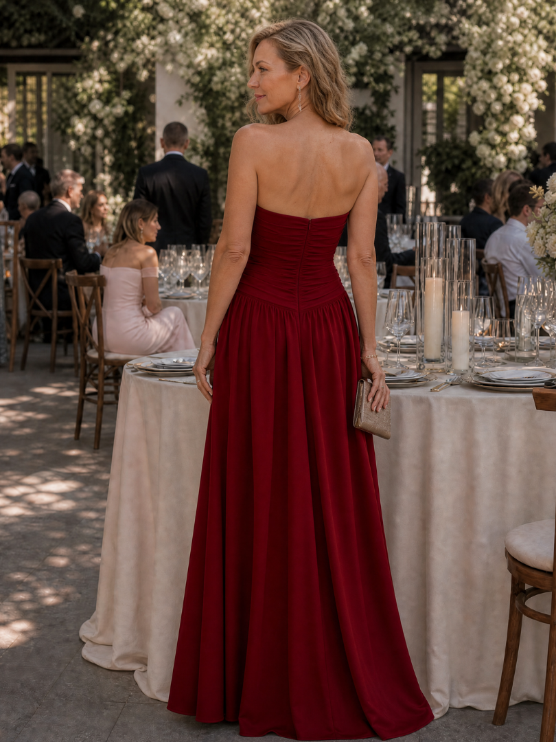 The Zelene – Women's Strapless Wedding Guest Midi Dress | Huna