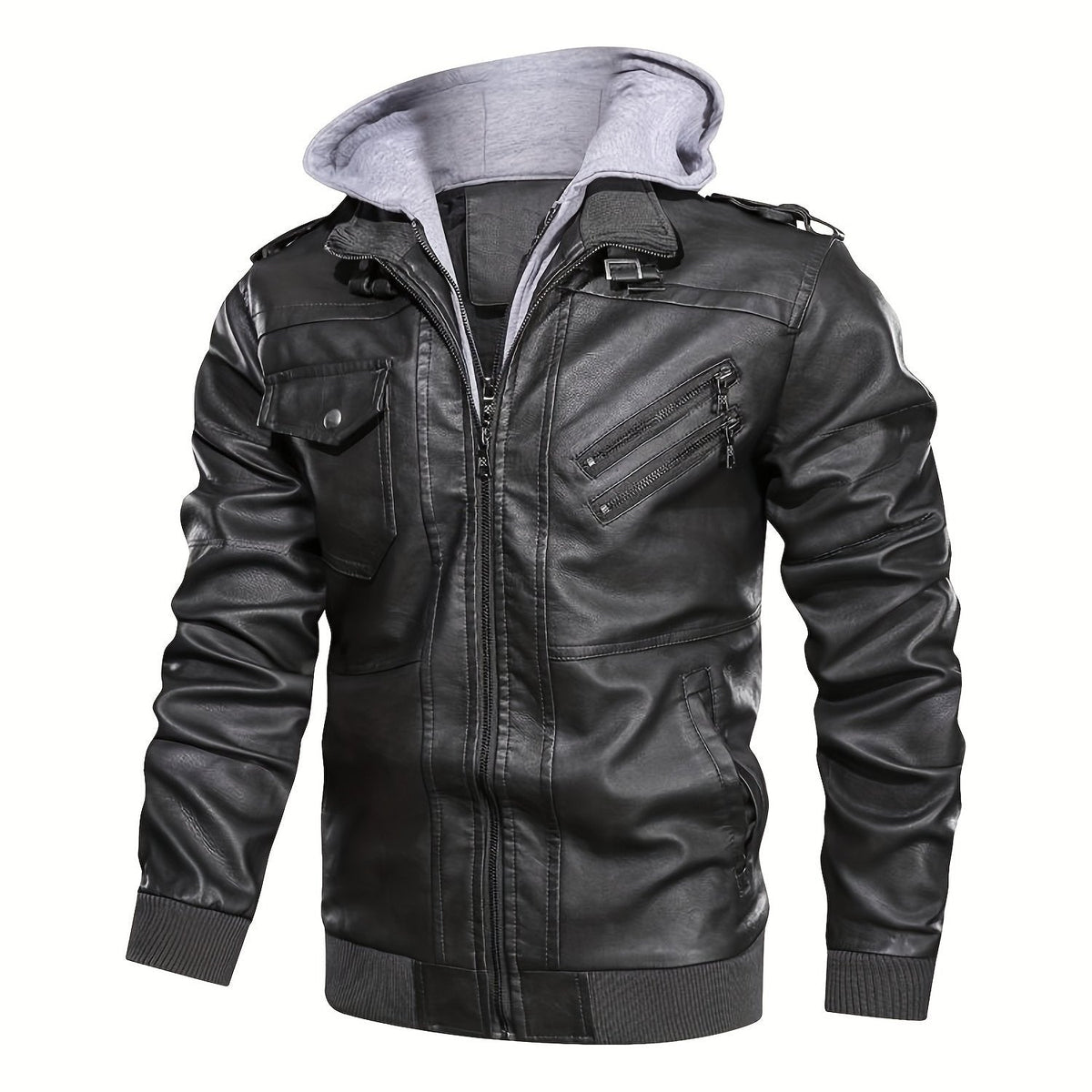 Men's hooded pu leather jacket – The Maddox by Huna – view 11