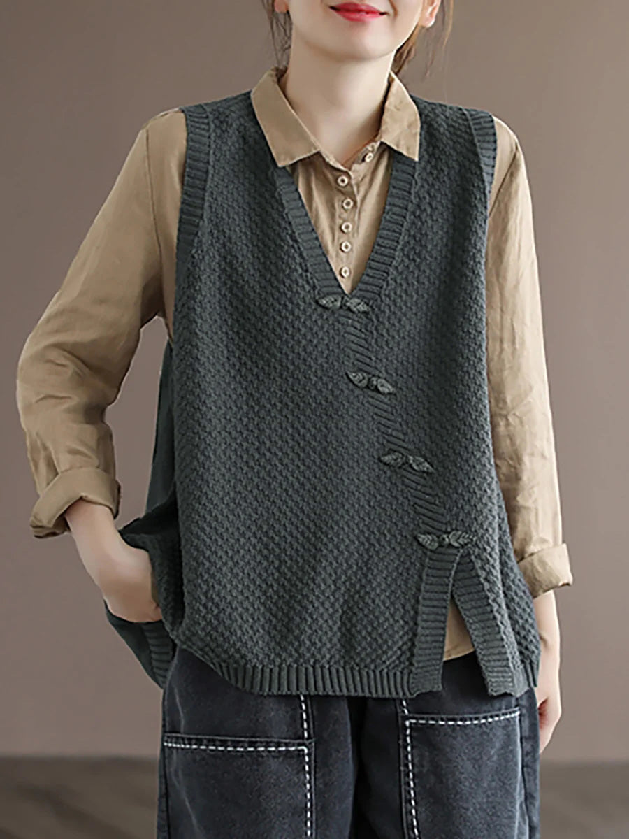Women's Plus Size Button Knit Cardigan – cotton v-neck high-low hem, view 5 | The Ilaria | Huna