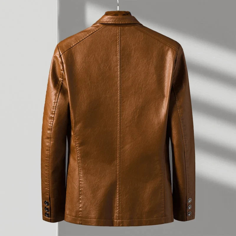 Men's leather look biker jacket – The Bramwell by Huna – product view 2