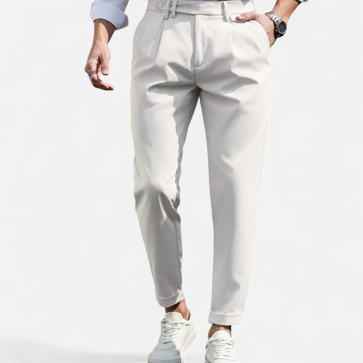 Men's slim fit pleated trousers – The Julian by Huna – product view 5