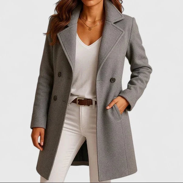 Women's Double-Breasted Coat UK – notch-lapel tailoring, view 3