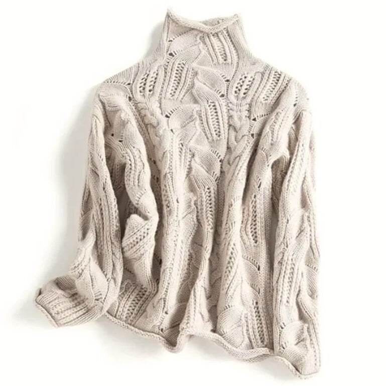 Women's Cashmere Cable Knit Jumper – deep turtleneck – product view 2