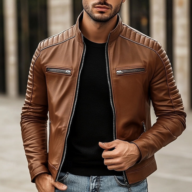 Men's pu leather biker jacket – The Chandler by Huna – view 1