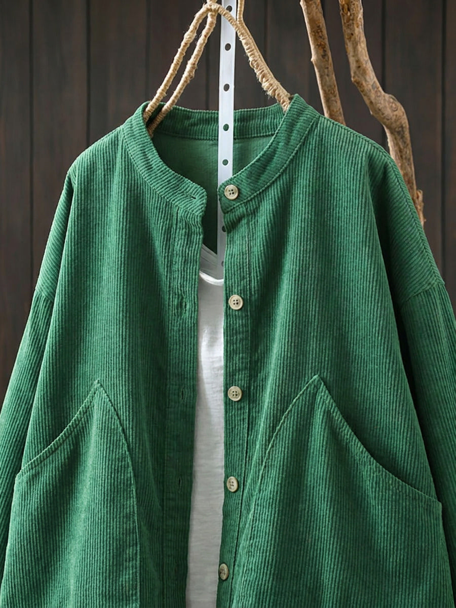 Women's Plus Size Corduroy Jacket – vintage stand collar, view 3 | The Belphoebe | Huna