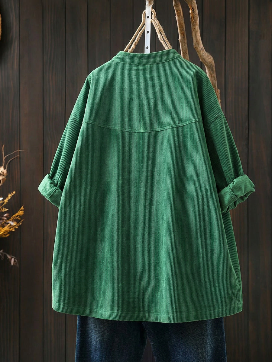 Women's Plus Size Corduroy Jacket – vintage stand collar, view 2 | The Belphoebe | Huna