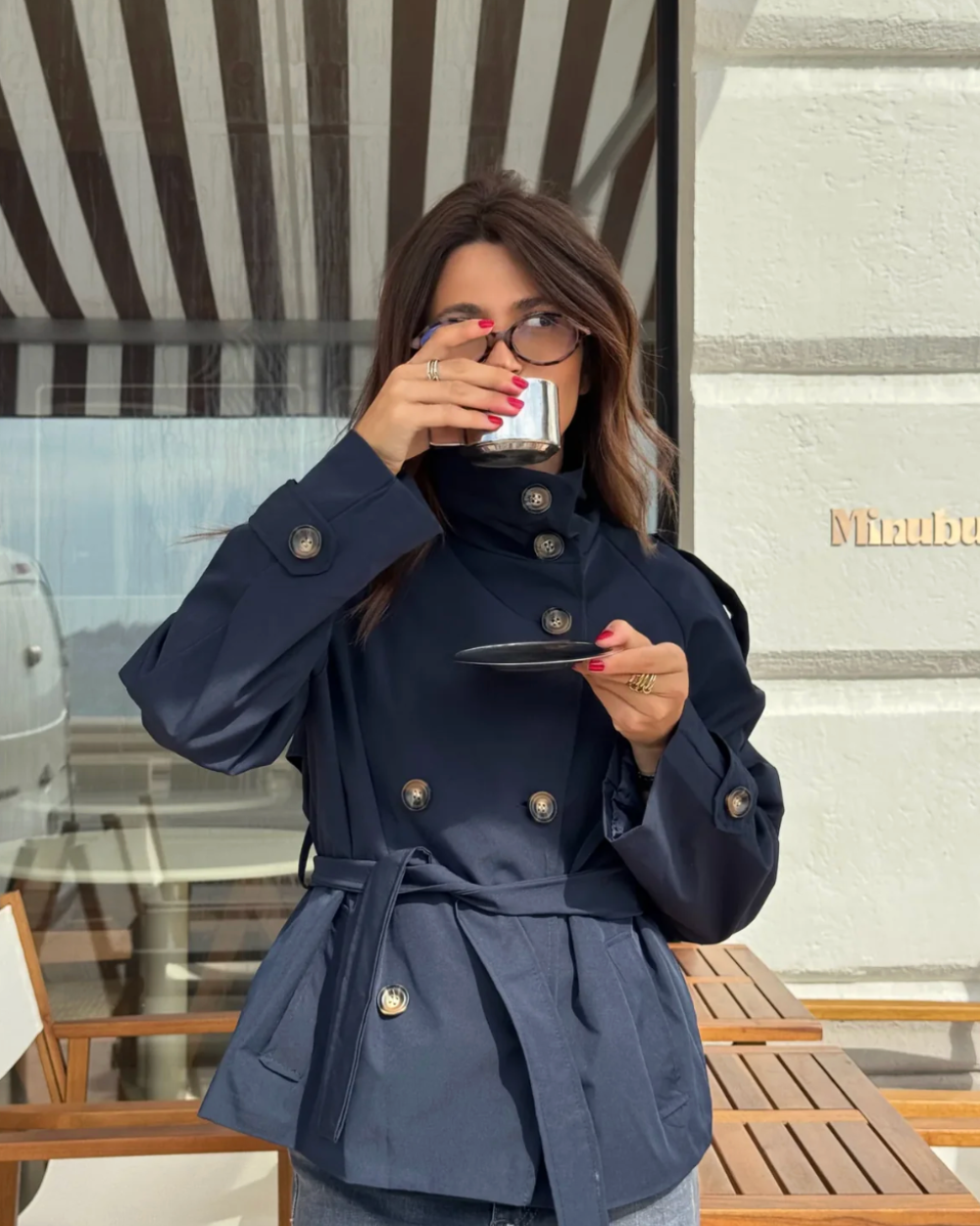 Women's High Neck Trench Coat UK – belted wind-ready style, view 10