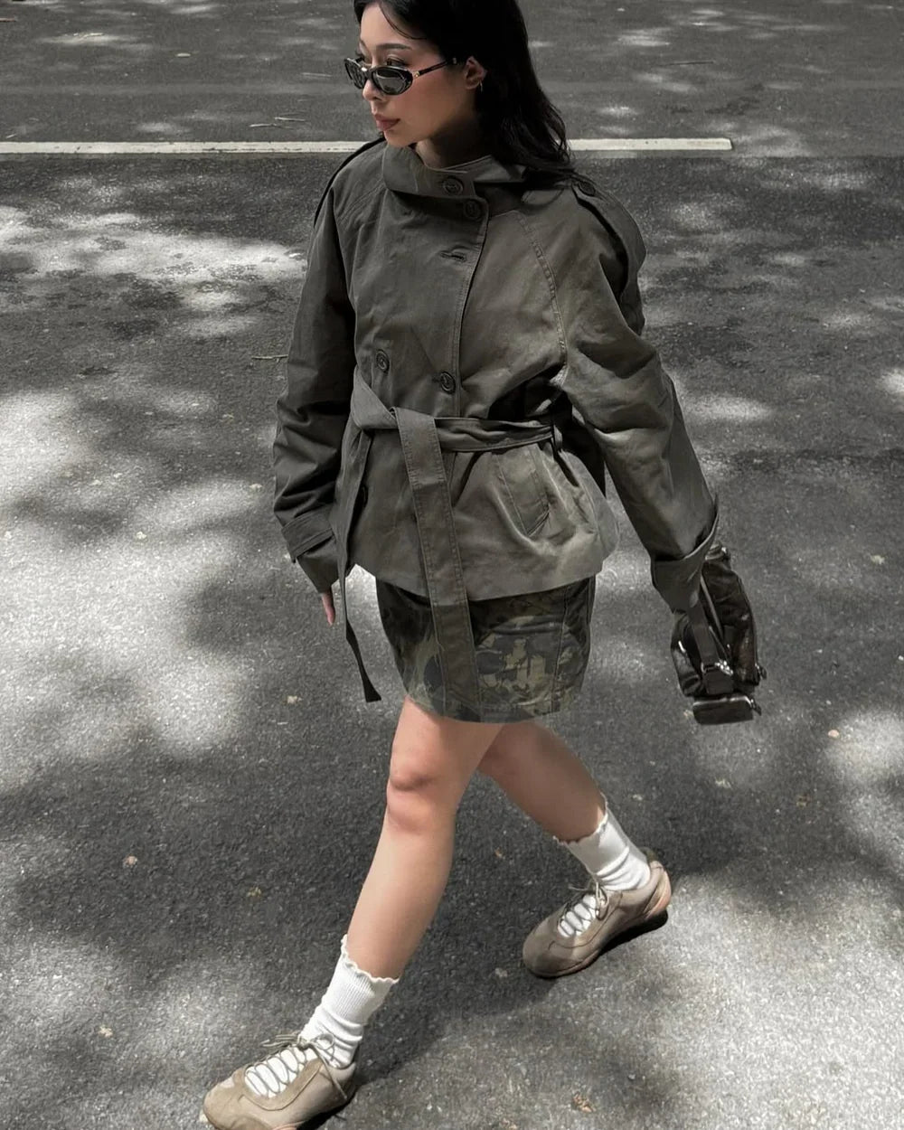 Women's High Neck Trench Coat UK – belted wind-ready style, view 15