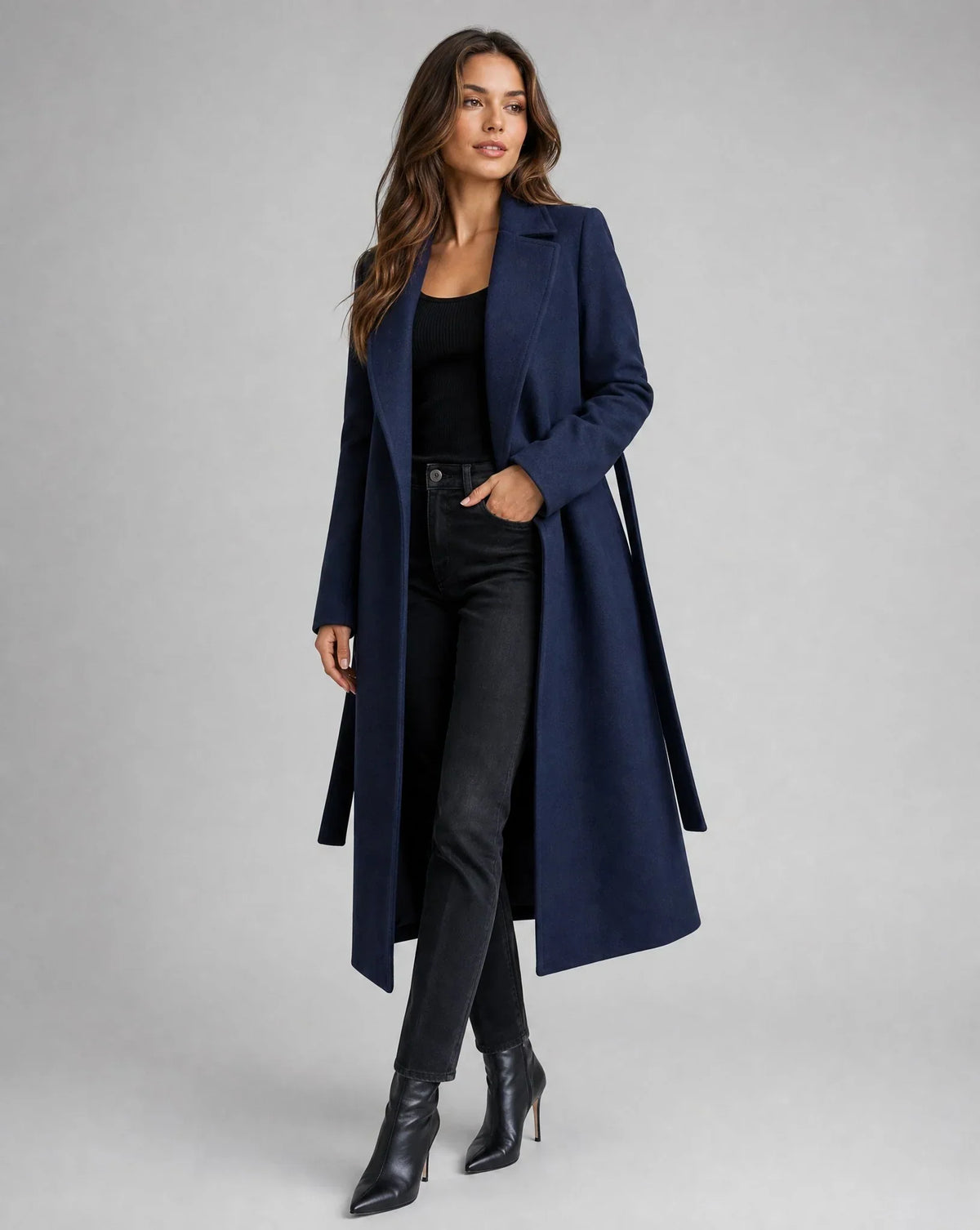 Women's Notch Lapel Trench Coat UK – tailored belted fit, view 2