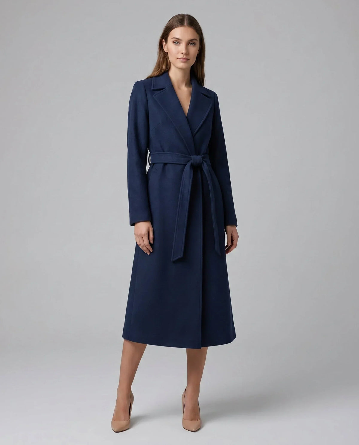 Women's Notch Lapel Trench Coat UK – tailored belted fit, view 3