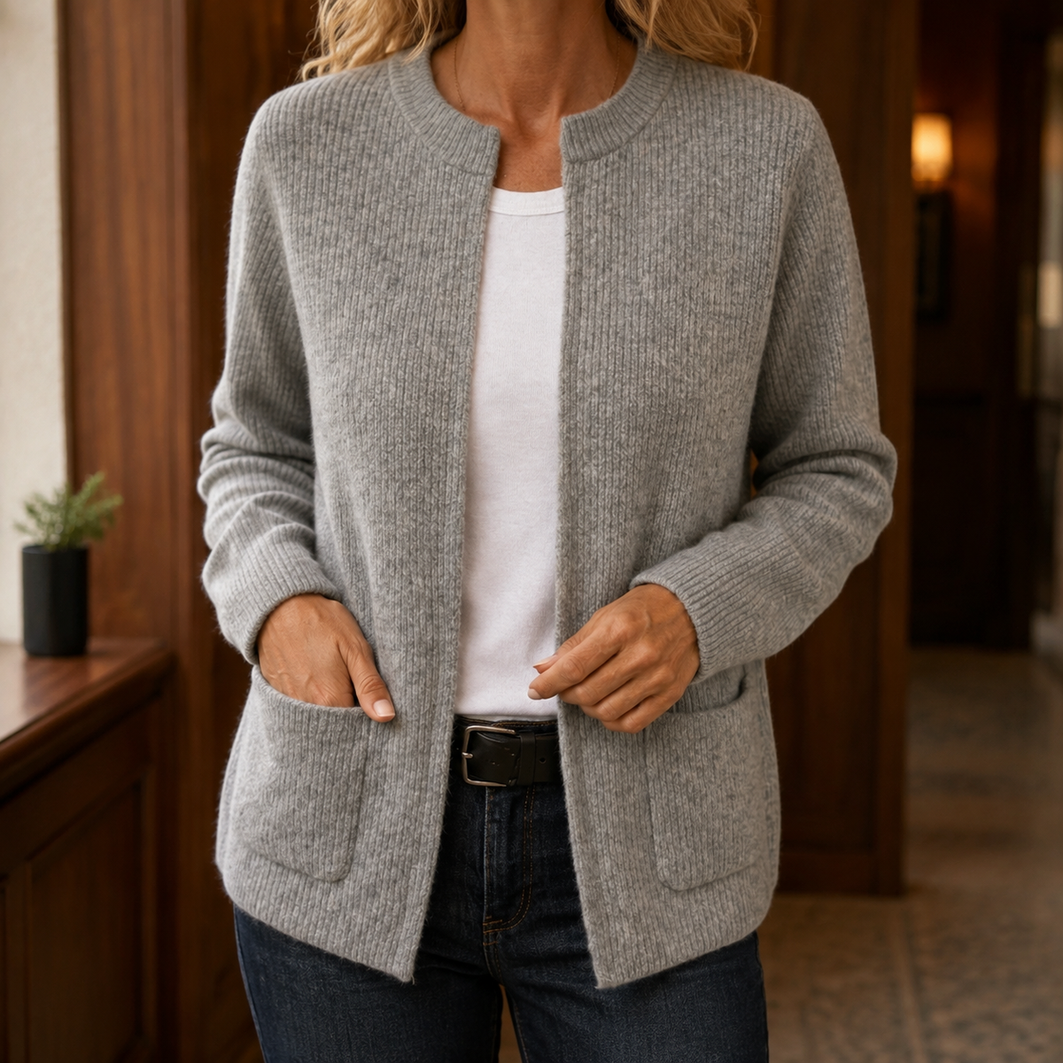 Women's Ribbed Cardigan UK – Button Front – The Rosamonde – image 1