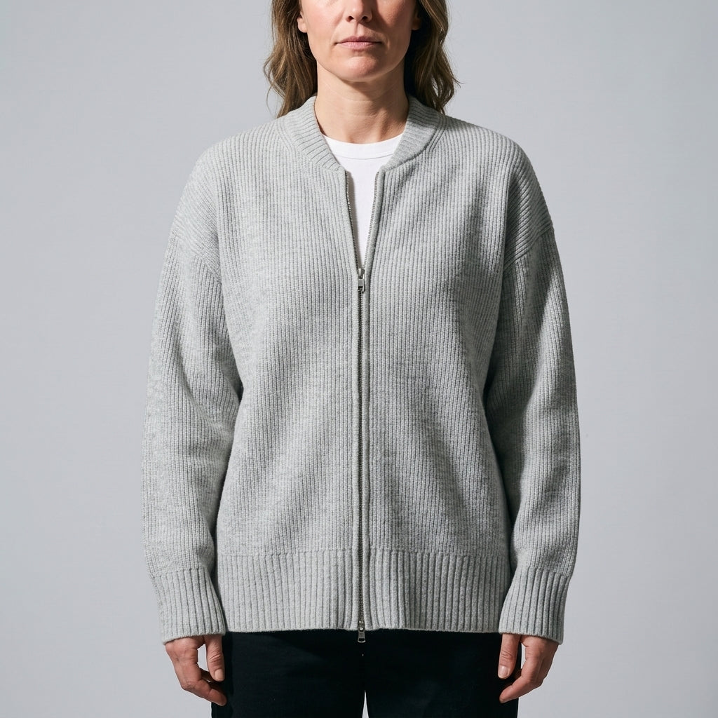 Women's Zip Up Cardigan UK – ribbed relaxed fit, view 1