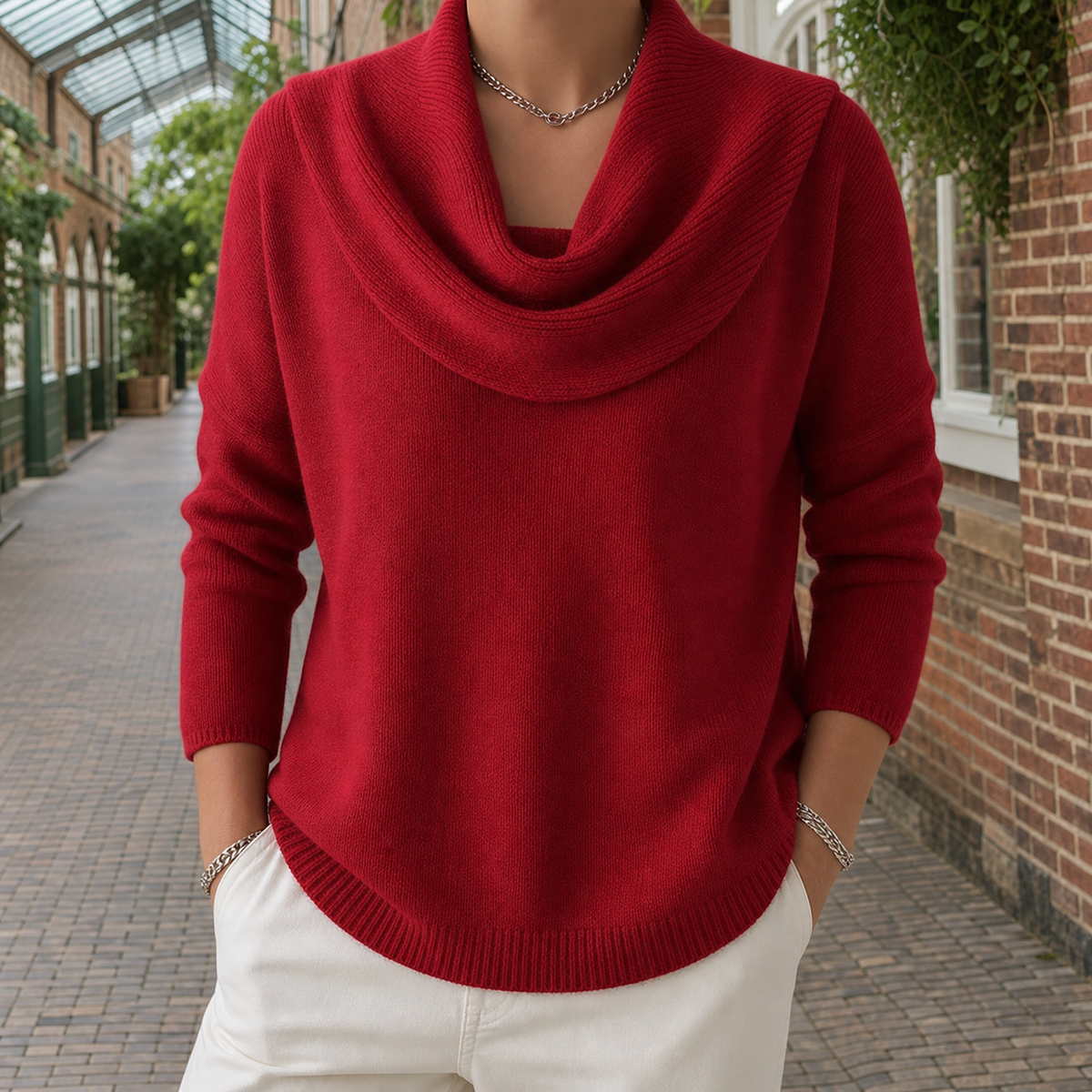 Women's Cowl Neck Jumper UK – relaxed draped fit, view 1