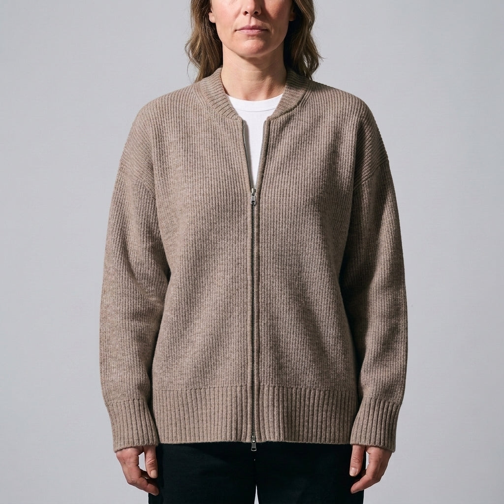 Women's Zip Up Cardigan UK – ribbed relaxed fit, view 2