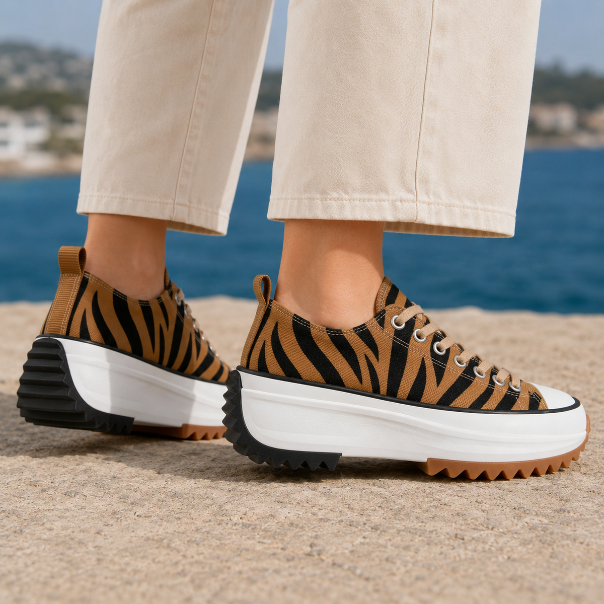 Women's Platform Trainers – lugged contrast sole, view 2 | The Nephele | Huna