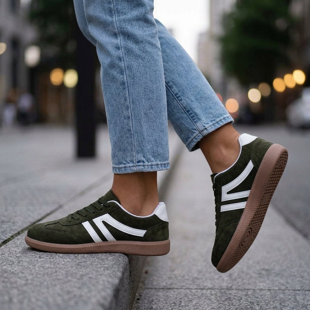Women's Retro Trainers – mixed-finish gum sole, view 2 | The Keturah | Huna