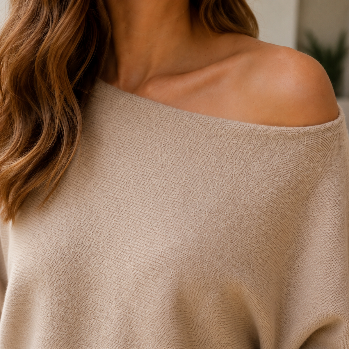 Women's Asymmetric Jumper – one shoulder fine knit – product view 3
