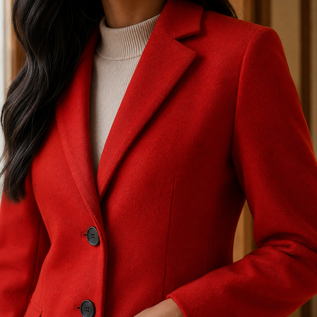 Women's Tailored Wool Blend Coat UK – gently flared fit, view 3