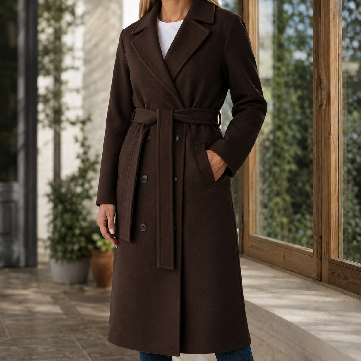 Women's Belted Long Coat UK – double-breasted fit, view 4