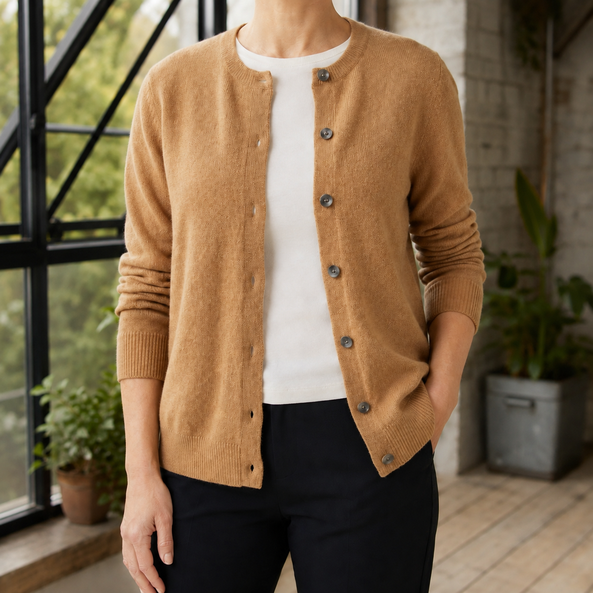 Women's Button Front Cardigan – round neck soft knit – product view 7