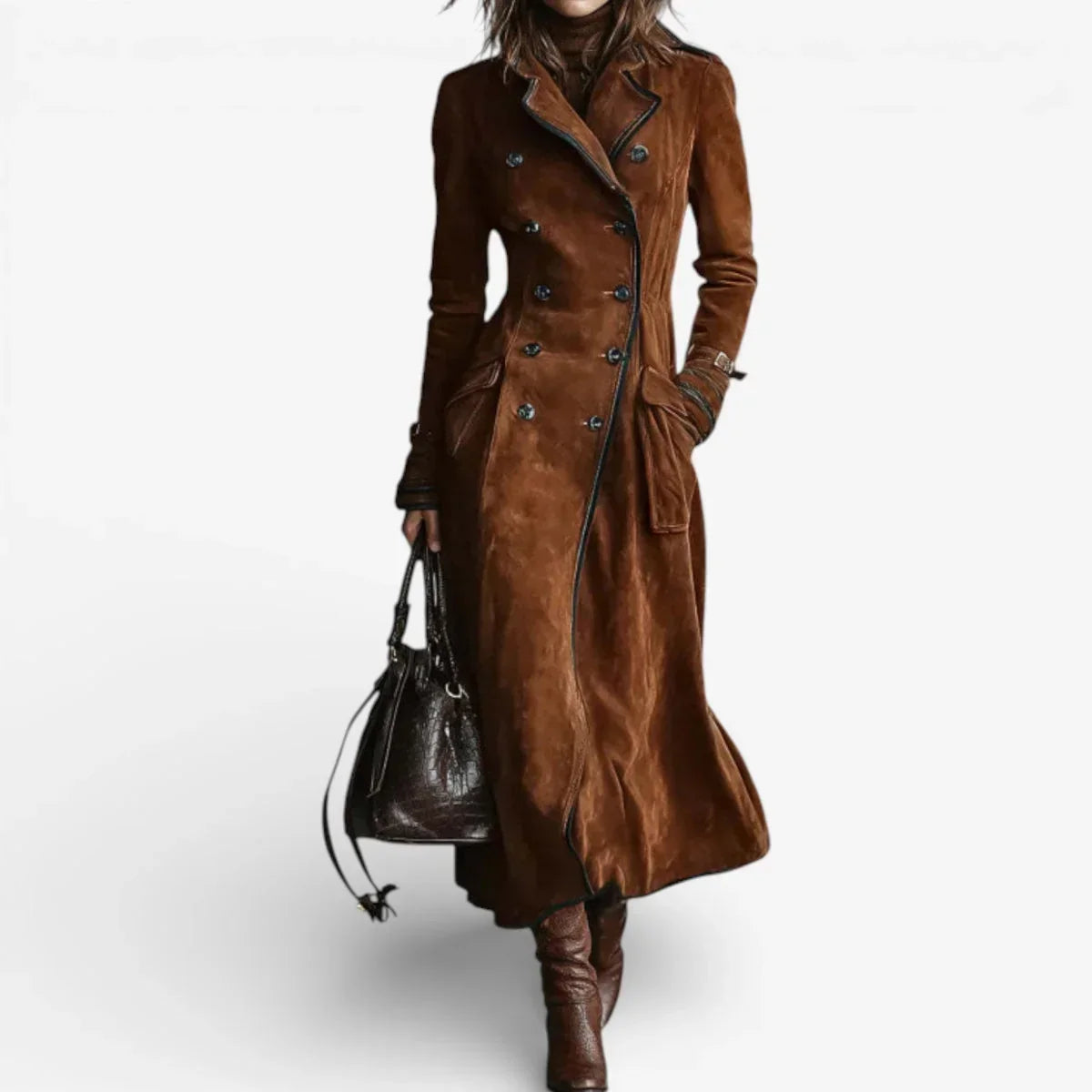 Women's Longline Trench Coat UK – statement double-breasted, view 1