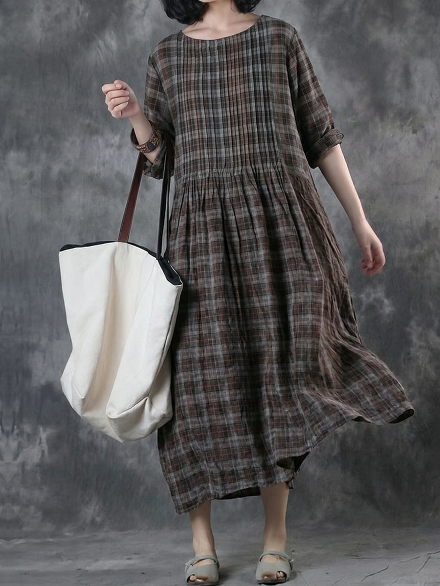 Women's Plus Size Checked Cotton Dress – vintage loose fit, view 2 | The Vianne | Huna