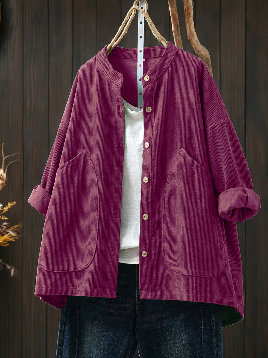 Women's Plus Size Corduroy Jacket – vintage stand collar, view 9 | The Belphoebe | Huna