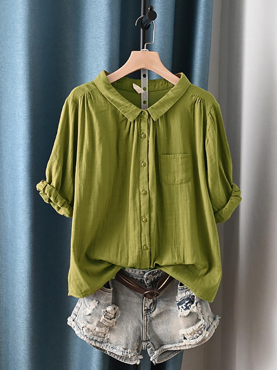 Women's Plus Size Cotton Top – round neck short or long sleeve, view 10 | The Calanthe | Huna