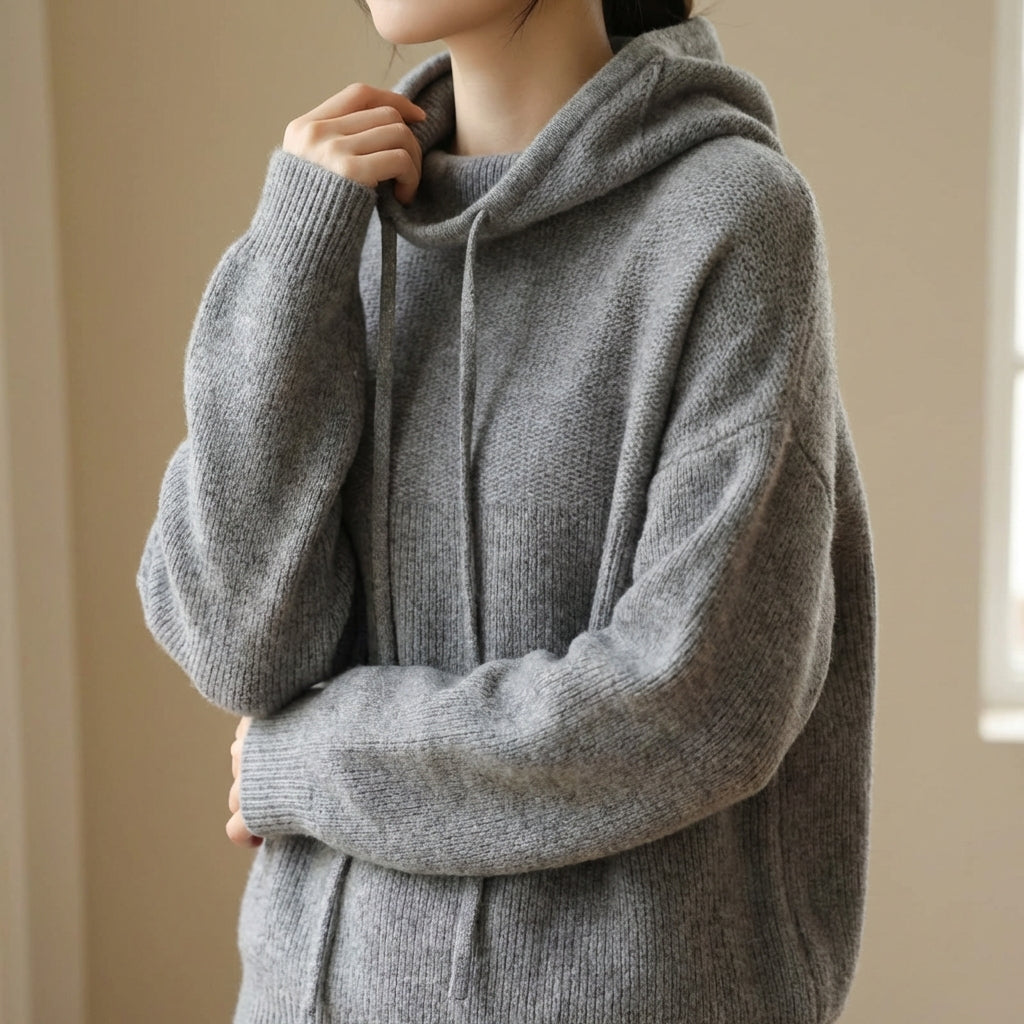Women's Merino Knit Hoodie UK – relaxed hooded layer, view 3