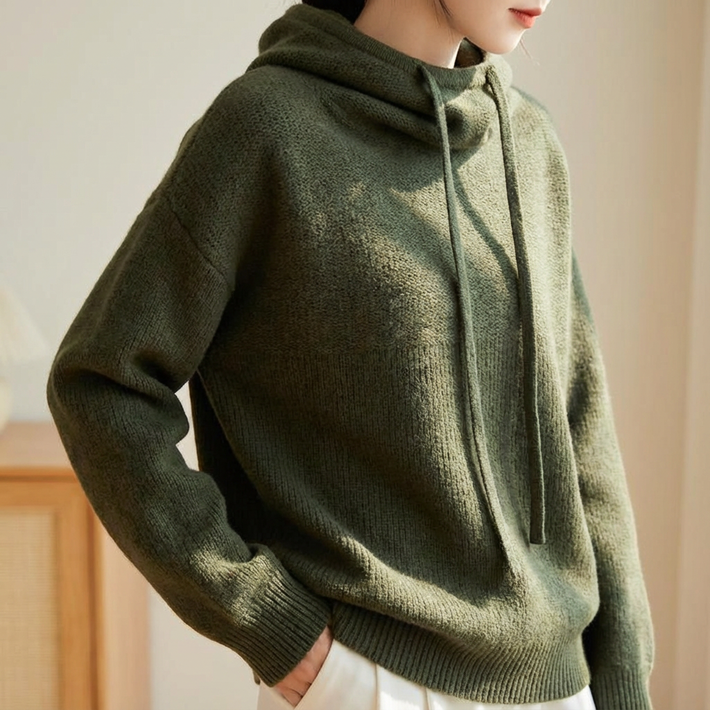 Women's Merino Knit Hoodie UK – relaxed hooded layer, view 2
