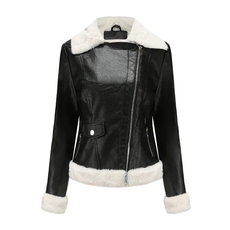Women's Shearling Leather Bomber in brown – The Thalisse back view 1