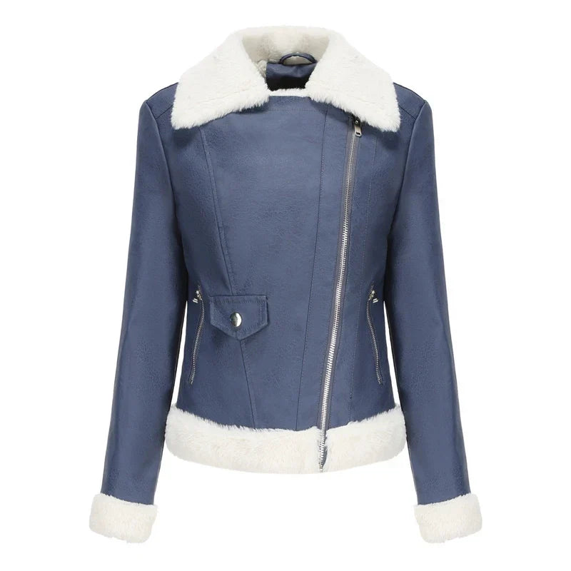 Women's Shearling Leather Bomber in brown – The Thalisse front view 2