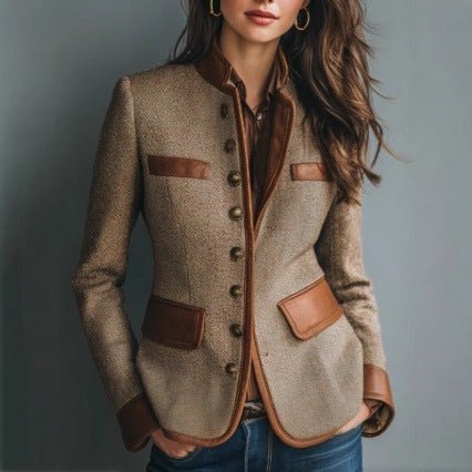 Women's Brown Tweed Jacket in brown – The Ravenna front view 1