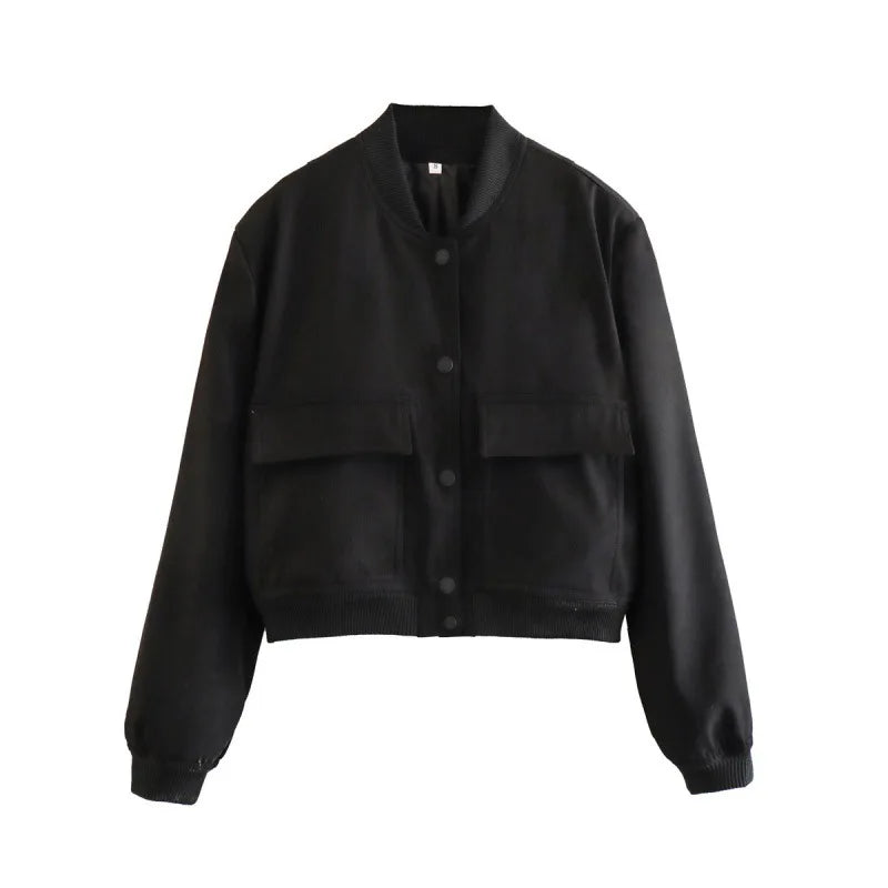 Women's Cropped Leather Bomber in apricot – The Maevora detail view 2