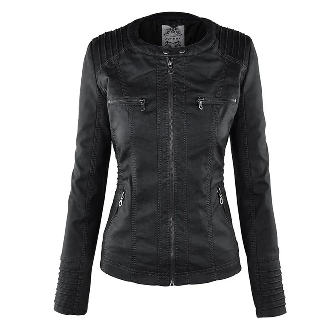 Women's Hooded Leather Jacket in camel – The Rosavie side view 2