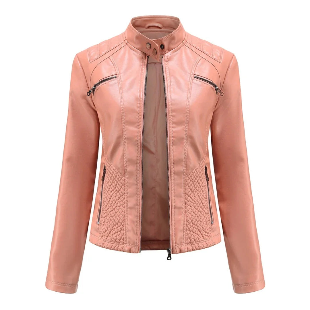 Women's Quilted Moto Jacket in black – The Tavienne back view 2