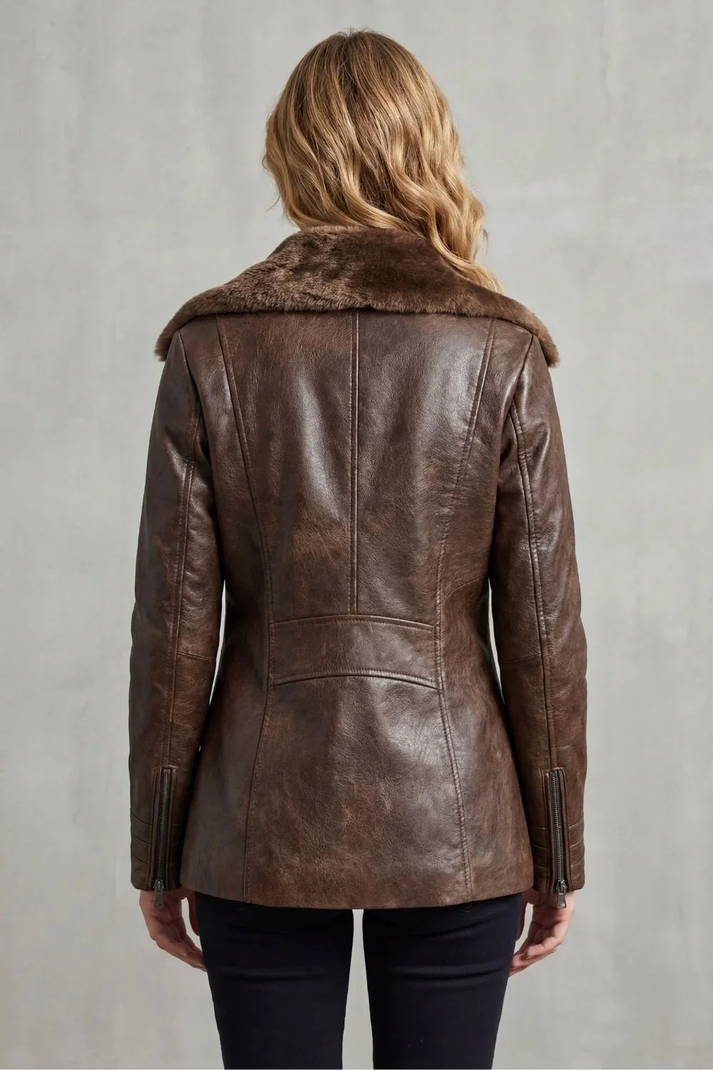 Women's Brown Shearling Jacket in brown – The Sorrelle back view 1
