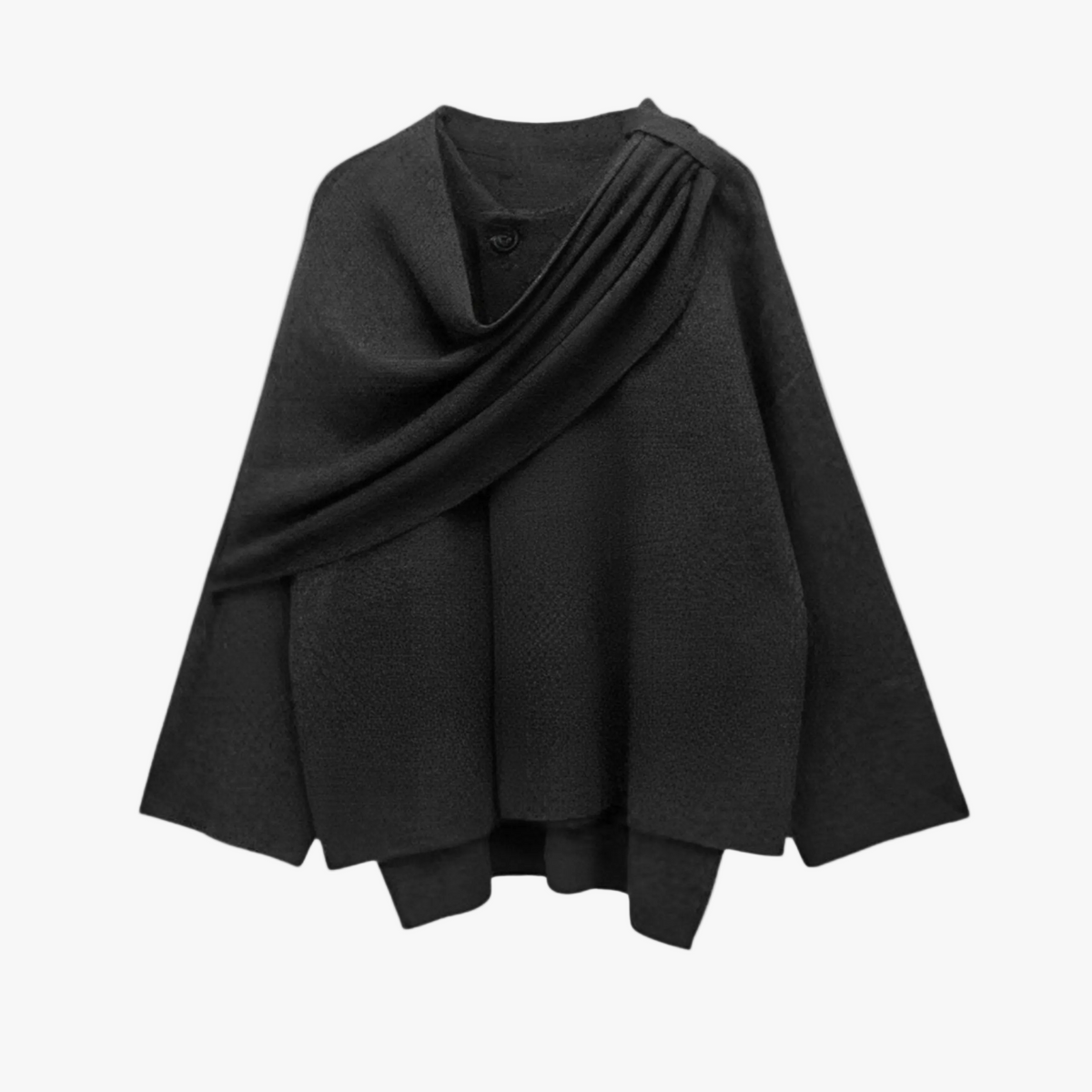 Women's Knit Cape Coat UK – draped collar layer, view 1