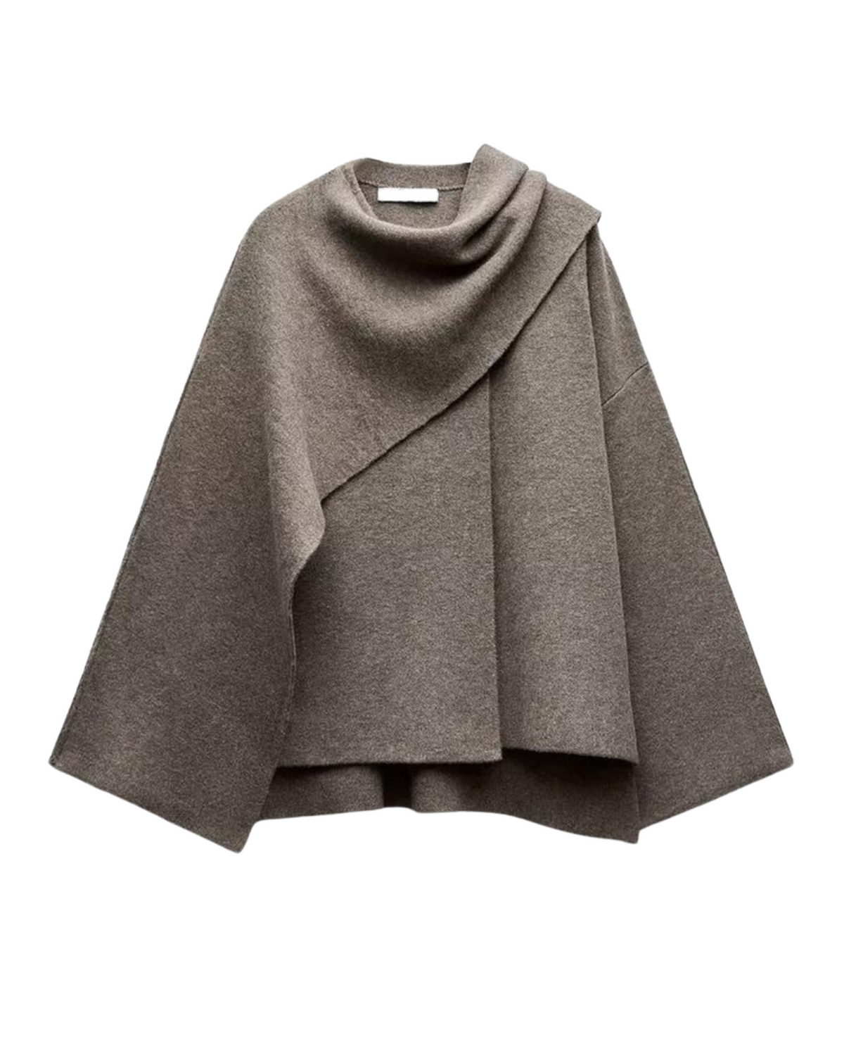 Women's Knit Cape Coat UK – draped collar layer, view 7