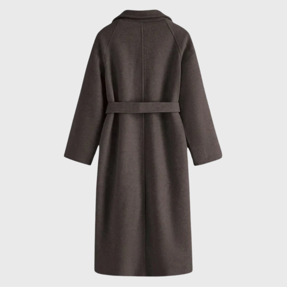 Women's Belted Long Coat UK – notched lapel tie waist, view 7