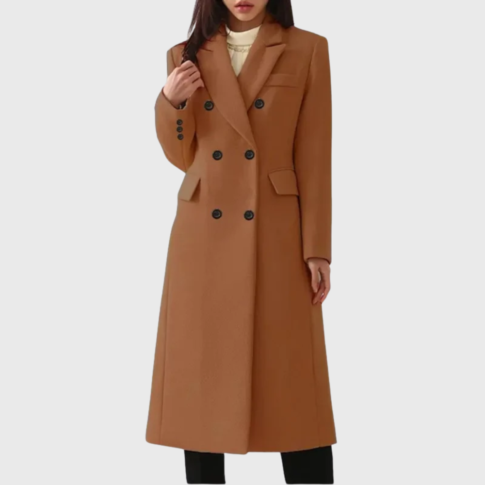 Women's Long Double-Breasted Coat UK – classic notched lapels, view 3