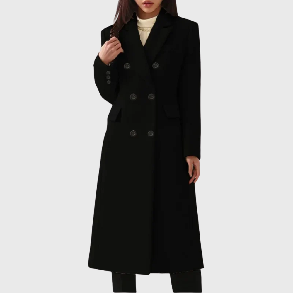 Women's Long Double-Breasted Coat UK – classic notched lapels, view 4