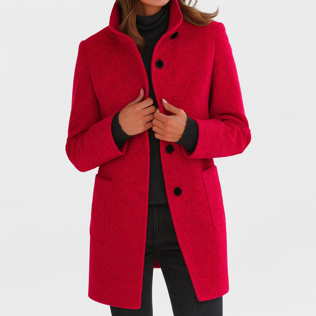 Women's Stand Collar Coat UK – patch pocket mid-length, view 6